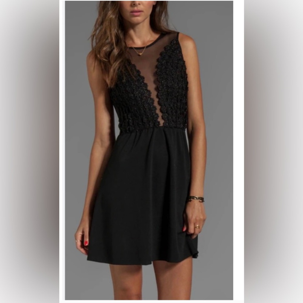 For Love And Lemons Black Mesh Floral Mini Dress